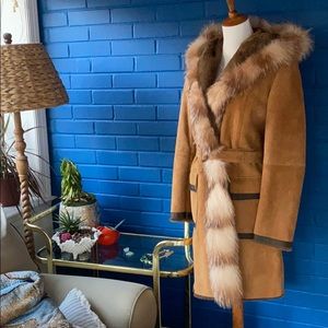 Lamb and blue frost fox shearling winter coat